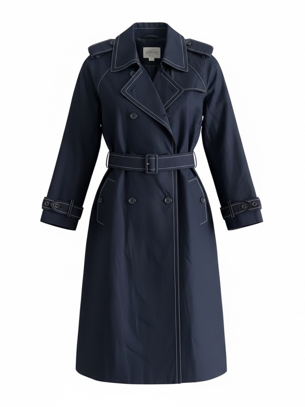 Blue Trench Coat Belted Double Breasted Classic Minimalist Preppy Fall Jacket - Picture 2 of 12